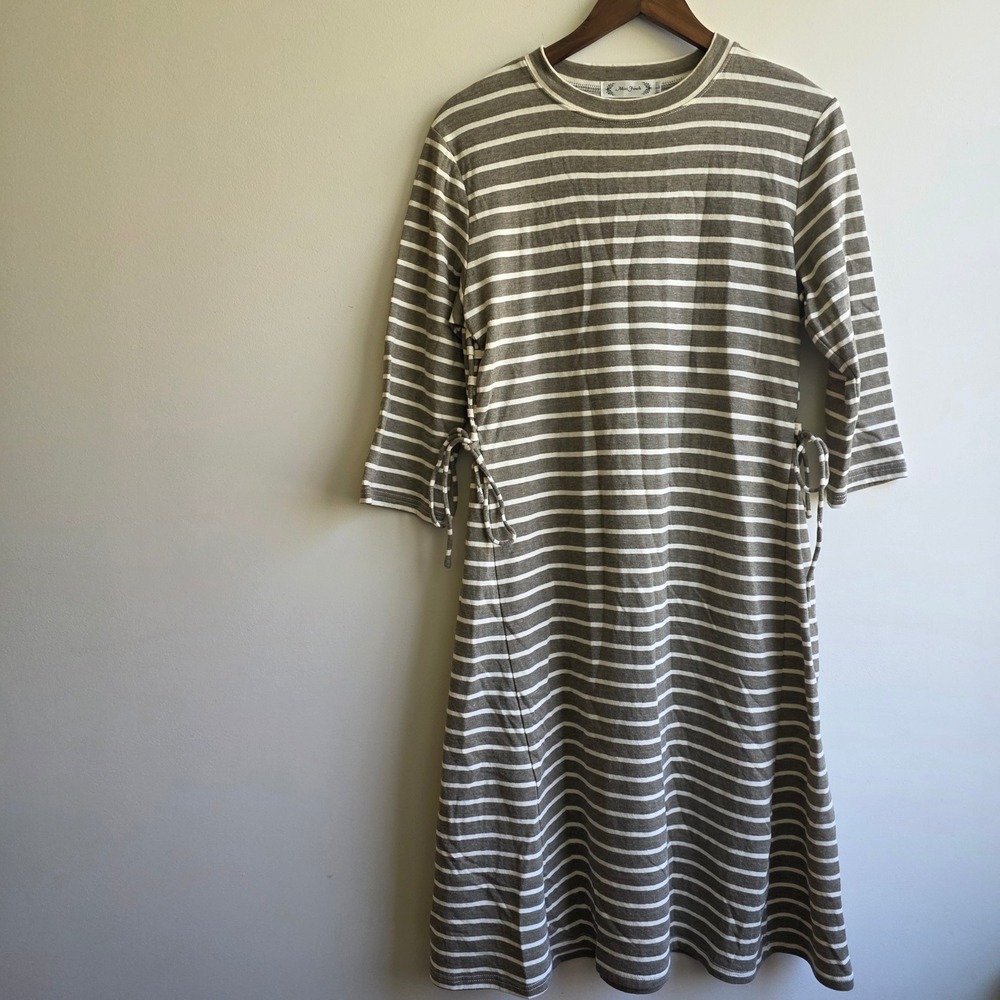 Miss Finch‎ Striped Cotton Midi Dress Side Tie 3/4 Sleeve L Office Work Comfy